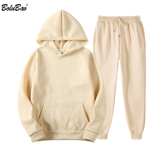 BOLUBAO Brand Men Solid Color Casual Sets Autumn New Men's Hoodies + Pants Two-Piece Tracksuit Trendy Sportswear Set Male