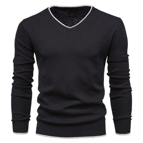 2020 New Cotton Pullover V-neck Men's Sweater Fashion Solid Color High Quality Winter Slim Sweaters Men Navy Knitwear