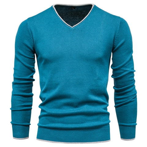 2020 New Cotton Pullover V-neck Men's Sweater Fashion Solid Color High Quality Winter Slim Sweaters Men Navy Knitwear