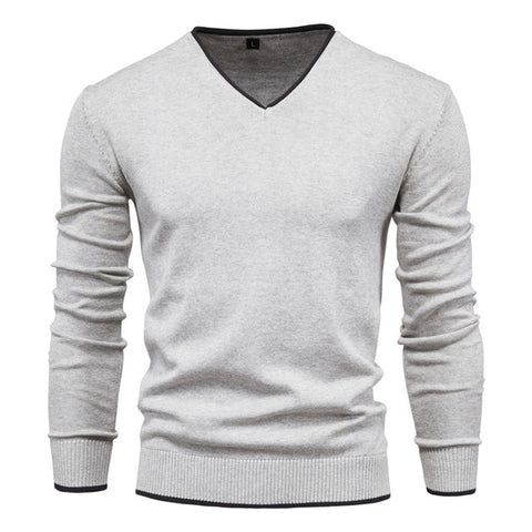 2020 New Cotton Pullover V-neck Men's Sweater Fashion Solid Color High Quality Winter Slim Sweaters Men Navy Knitwear