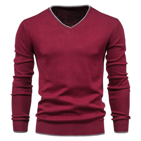 2020 New Cotton Pullover V-neck Men's Sweater Fashion Solid Color High Quality Winter Slim Sweaters Men Navy Knitwear