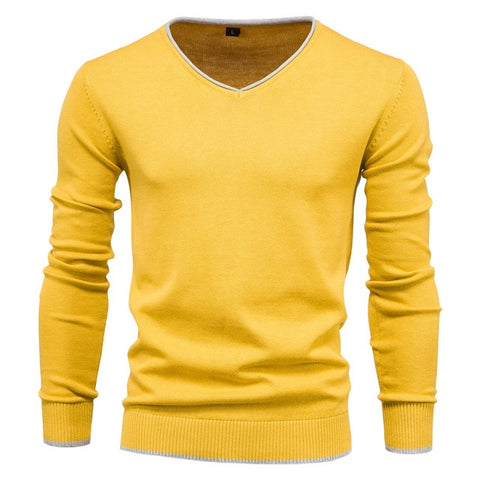 2020 New Cotton Pullover V-neck Men's Sweater Fashion Solid Color High Quality Winter Slim Sweaters Men Navy Knitwear