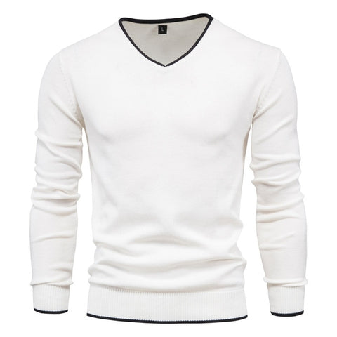 2020 New Cotton Pullover V-neck Men's Sweater Fashion Solid Color High Quality Winter Slim Sweaters Men Navy Knitwear