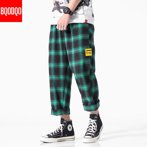 Men's  Joggers  Plaid Pants Man Black Cotton Comfortable Pant Summer Casual Streetwear Loose Trouser Japanese Trendy Sweatpants