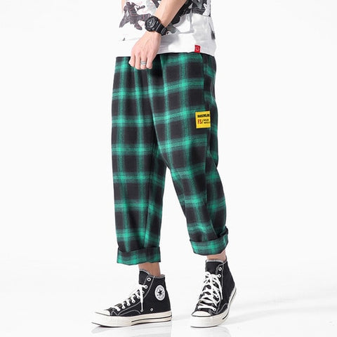 Men's  Joggers  Plaid Pants Man Black Cotton Comfortable Pant Summer Casual Streetwear Loose Trouser Japanese Trendy Sweatpants