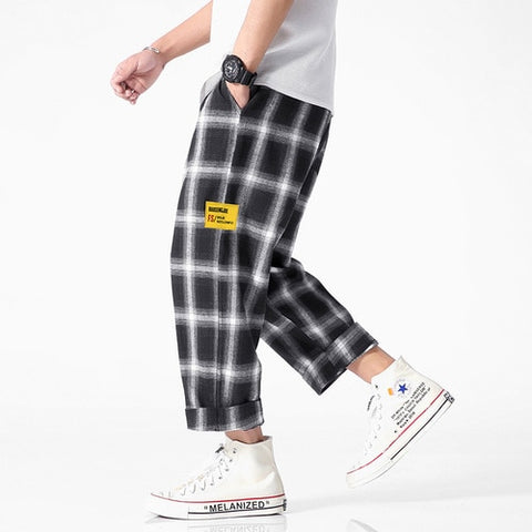 Men's  Joggers  Plaid Pants Man Black Cotton Comfortable Pant Summer Casual Streetwear Loose Trouser Japanese Trendy Sweatpants