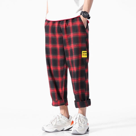 Men's  Joggers  Plaid Pants Man Black Cotton Comfortable Pant Summer Casual Streetwear Loose Trouser Japanese Trendy Sweatpants