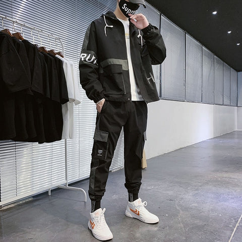 2020 Workwear jacket men's Hooded Jacket+Pants 2PC Sets  baseball  loose Pullover coat & Long Pants Mens Clothing