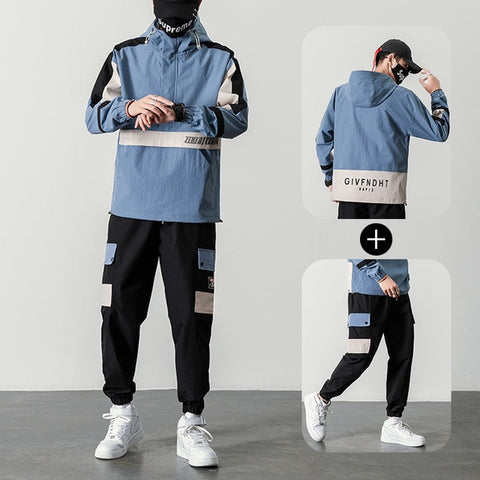 2020 Workwear jacket men's Hooded Jacket+Pants 2PC Sets  baseball  loose Pullover coat & Long Pants Mens Clothing