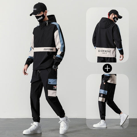 2020 Workwear jacket men's Hooded Jacket+Pants 2PC Sets  baseball  loose Pullover coat & Long Pants Mens Clothing