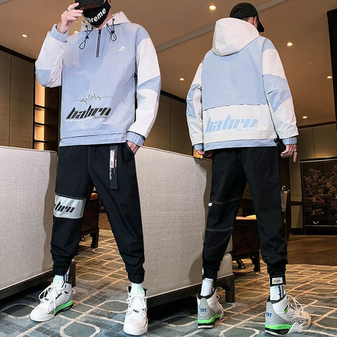 2020 Workwear jacket men's Hooded Jacket+Pants 2PC Sets  baseball  loose Pullover coat & Long Pants Mens Clothing