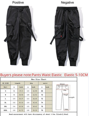 Men Cargo Pants Black Ribbons Block Multi-Pocket 2020 Harem Joggers Harajuku Sweatpant Hip Hop Casual Male Trousers