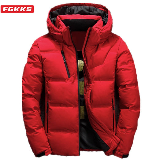 FGKKS Quality Brand Men Down Jacket Slim Thick Warm Solid Color Hooded Coats Fashion Casual Down Jackets Male