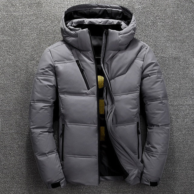 FGKKS Quality Brand Men Down Jacket Slim Thick Warm Solid Color Hooded Coats Fashion Casual Down Jackets Male