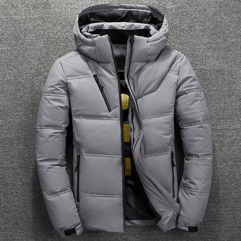 FGKKS Quality Brand Men Down Jacket Slim Thick Warm Solid Color Hooded Coats Fashion Casual Down Jackets Male