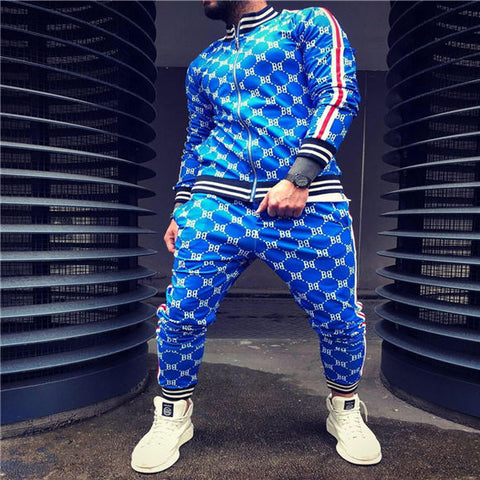 New Colorful Plaid Men Casual Zipper Stand-up collarr Sportswear 3D Print Suit Male Pocket Fashion Men Tracksuit Sets Mens set