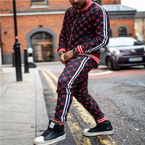 New Colorful Plaid Men Casual Zipper Stand-up collarr Sportswear 3D Print Suit Male Pocket Fashion Men Tracksuit Sets Mens set