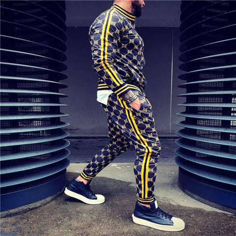 New Colorful Plaid Men Casual Zipper Stand-up collarr Sportswear 3D Print Suit Male Pocket Fashion Men Tracksuit Sets Mens set