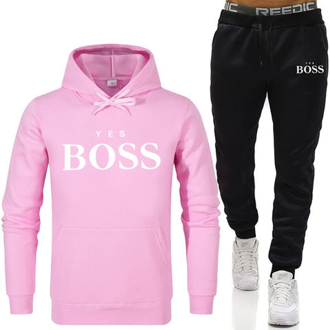 Tracksuit Men Fashion Hoodies Men Suits Brand Yes Boss Sets Men Sweatshirts+Sweatpants Autumn Winter Fleece Hooded Pullover