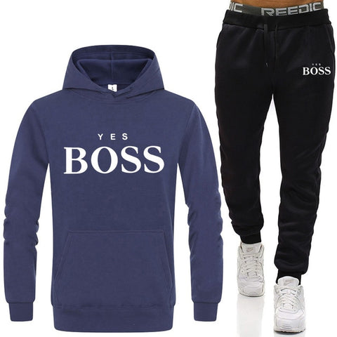 Tracksuit Men Fashion Hoodies Men Suits Brand Yes Boss Sets Men Sweatshirts+Sweatpants Autumn Winter Fleece Hooded Pullover