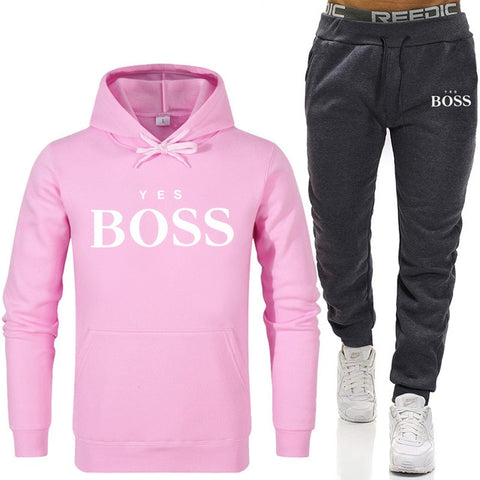 Tracksuit Men Fashion Hoodies Men Suits Brand Yes Boss Sets Men Sweatshirts+Sweatpants Autumn Winter Fleece Hooded Pullover
