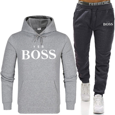 Tracksuit Men Fashion Hoodies Men Suits Brand Yes Boss Sets Men Sweatshirts+Sweatpants Autumn Winter Fleece Hooded Pullover