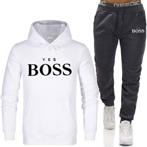 Tracksuit Men Fashion Hoodies Men Suits Brand Yes Boss Sets Men Sweatshirts+Sweatpants Autumn Winter Fleece Hooded Pullover