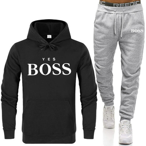 Tracksuit Men Fashion Hoodies Men Suits Brand Yes Boss Sets Men Sweatshirts+Sweatpants Autumn Winter Fleece Hooded Pullover