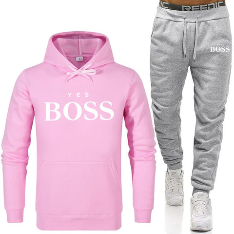 Tracksuit Men Fashion Hoodies Men Suits Brand Yes Boss Sets Men Sweatshirts+Sweatpants Autumn Winter Fleece Hooded Pullover