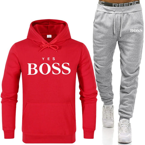 Tracksuit Men Fashion Hoodies Men Suits Brand Yes Boss Sets Men Sweatshirts+Sweatpants Autumn Winter Fleece Hooded Pullover