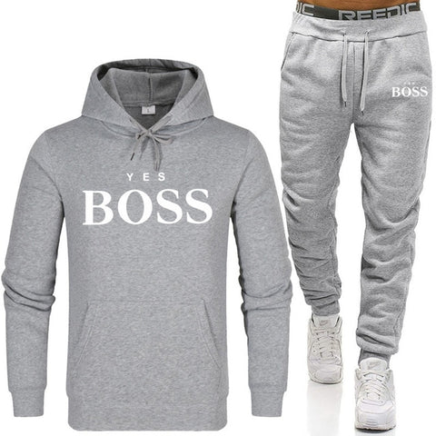 Tracksuit Men Fashion Hoodies Men Suits Brand Yes Boss Sets Men Sweatshirts+Sweatpants Autumn Winter Fleece Hooded Pullover