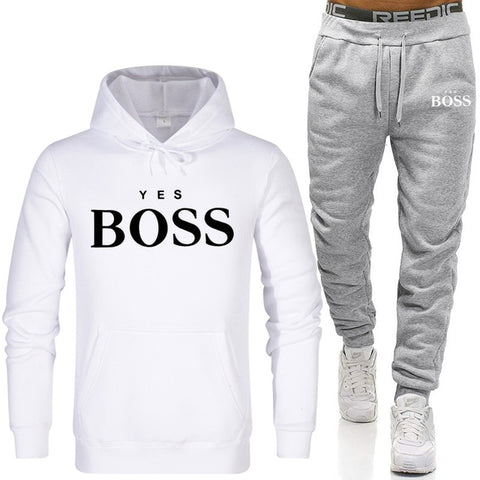 Tracksuit Men Fashion Hoodies Men Suits Brand Yes Boss Sets Men Sweatshirts+Sweatpants Autumn Winter Fleece Hooded Pullover