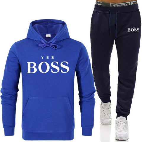 Tracksuit Men Fashion Hoodies Men Suits Brand Yes Boss Sets Men Sweatshirts+Sweatpants Autumn Winter Fleece Hooded Pullover