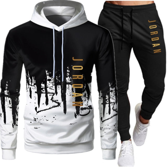 Sets Tracksuit Men Autumn Winter Hooded Sweatshirt Drawstring Outfit Sportswear 2020 Male Suit Pullover Two Piece Set Casual