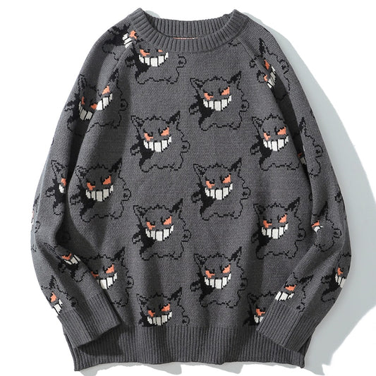 Sweater Men Harajuku Gengar Hip Hop Streetwear Men Clothing Spandex Pullover O-neck Oversize Fashion Casual Couple Male Sweaters