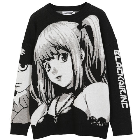 Mens Hip Hop Streetwear Harajuku Sweater Vintage Retro Japanese Style Anime Girl Knitted Sweater 2020 Autumn Cotton Pullover