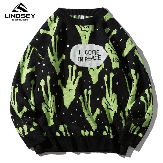 LINDSEY SEADER Sweater Men Jumpers Knitted Harajuku Alien Hip Hop Streetwear Men Knitwear Clothing Pullover Oversize Sweaters