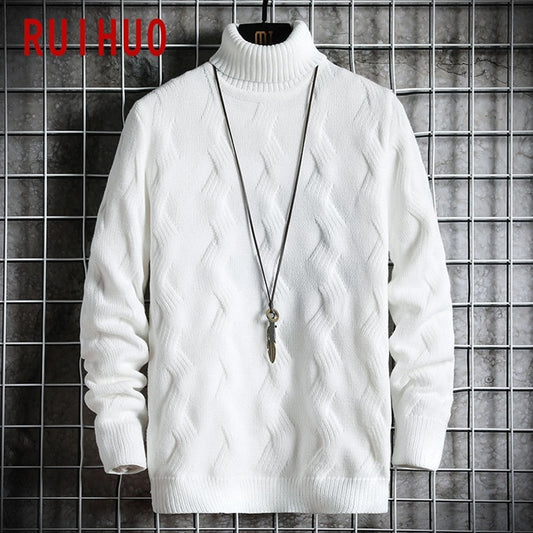 RUIHUO 2020 Winter White Pullover Turtleneck Men Clothing Turtle Neck Coats High Collar Knitted Sweater Korean Man Clothes M-2XL