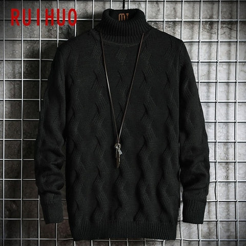 RUIHUO 2020 Winter White Pullover Turtleneck Men Clothing Turtle Neck Coats High Collar Knitted Sweater Korean Man Clothes M-2XL