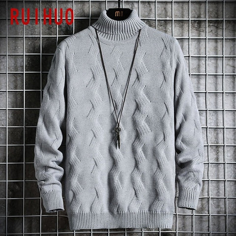 RUIHUO 2020 Winter White Pullover Turtleneck Men Clothing Turtle Neck Coats High Collar Knitted Sweater Korean Man Clothes M-2XL