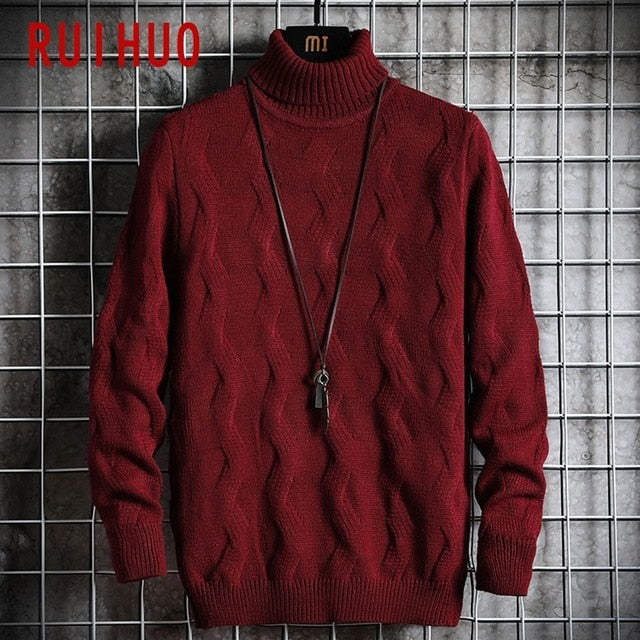 RUIHUO 2020 Winter White Pullover Turtleneck Men Clothing Turtle Neck Coats High Collar Knitted Sweater Korean Man Clothes M-2XL