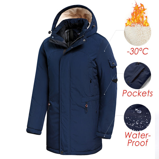 Men 2020 Winter New Casual Long Thick Fleece Hooded Waterproof Parkas Jacket Coat Men Outwear Fashion Pockets Parka Jacket 46-58