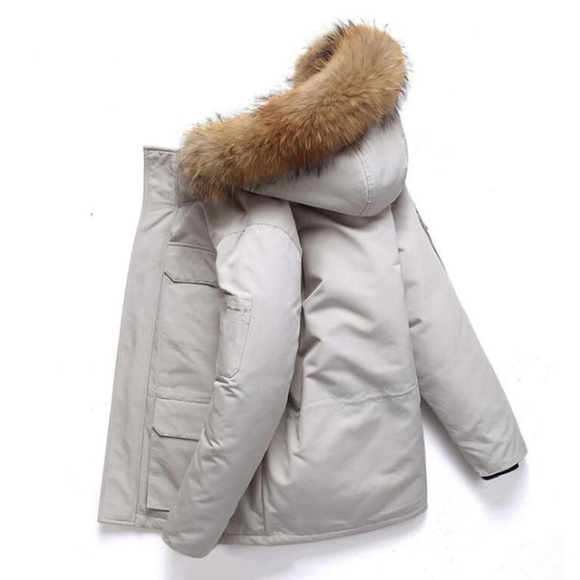 Dropshipping Winter Jacket Men White Duck Down Parkas Windproof Fur Hooded Collar Thicken Coat Thick Warm Down Jacket Male S-3XL