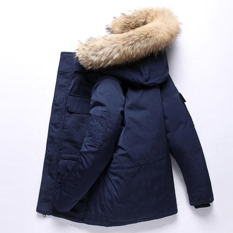 Dropshipping Winter Jacket Men White Duck Down Parkas Windproof Fur Hooded Collar Thicken Coat Thick Warm Down Jacket Male S-3XL