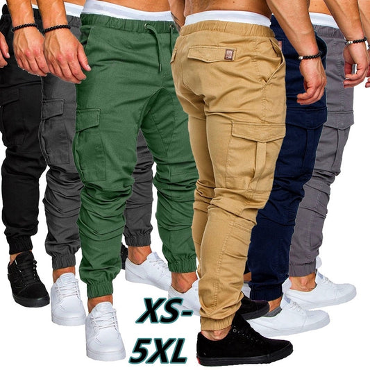 Men Safari Cargo thin Pants  Joggers Sweatpants Casual Male Sportswear Solid Multi-pocket Cargo Trousers Hip Hop Harem Slim Fit