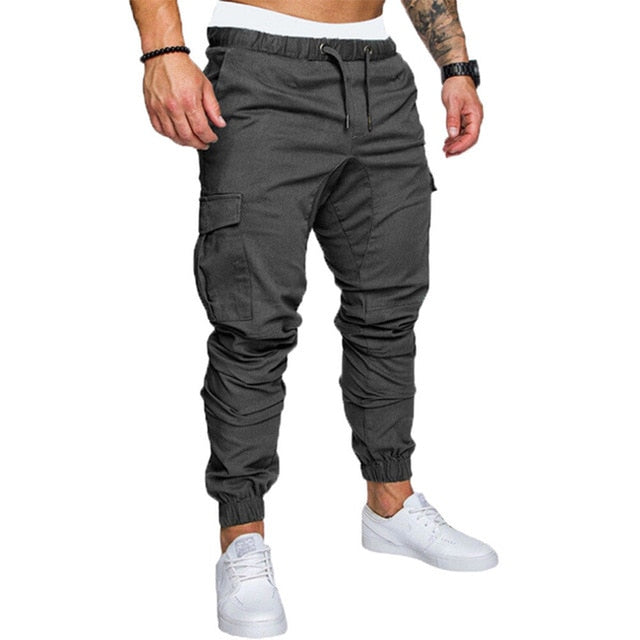 Men Safari Cargo thin Pants  Joggers Sweatpants Casual Male Sportswear Solid Multi-pocket Cargo Trousers Hip Hop Harem Slim Fit