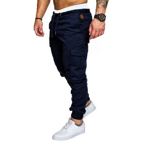 Men Safari Cargo thin Pants  Joggers Sweatpants Casual Male Sportswear Solid Multi-pocket Cargo Trousers Hip Hop Harem Slim Fit