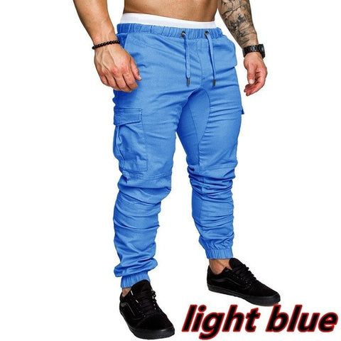 Men Safari Cargo thin Pants  Joggers Sweatpants Casual Male Sportswear Solid Multi-pocket Cargo Trousers Hip Hop Harem Slim Fit