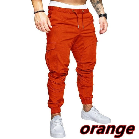 Men Safari Cargo thin Pants  Joggers Sweatpants Casual Male Sportswear Solid Multi-pocket Cargo Trousers Hip Hop Harem Slim Fit