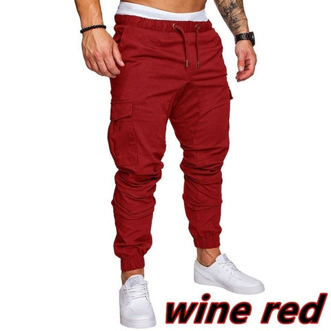 Men Safari Cargo thin Pants  Joggers Sweatpants Casual Male Sportswear Solid Multi-pocket Cargo Trousers Hip Hop Harem Slim Fit